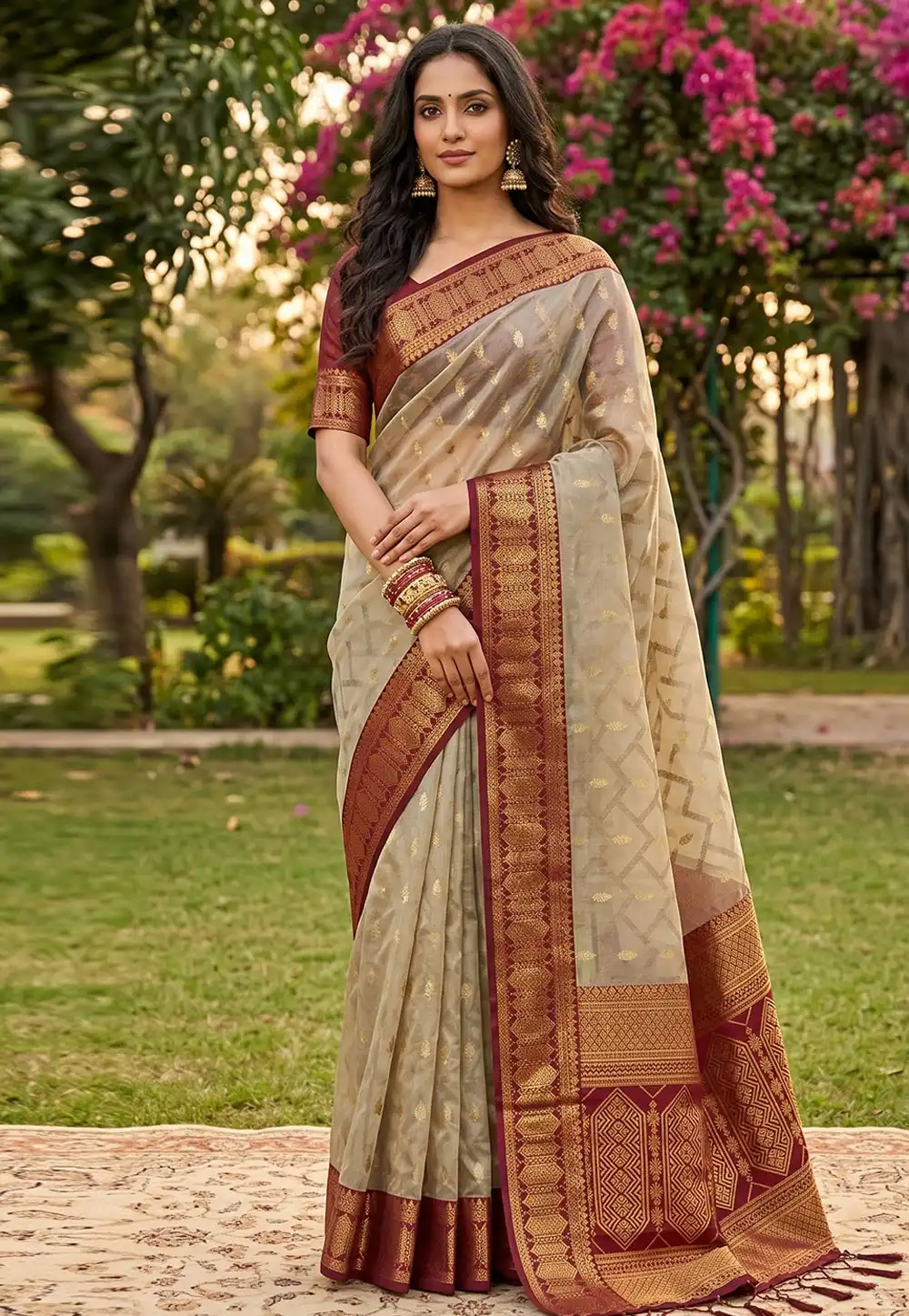 Maroon Cotton Saree With Blouse 329517