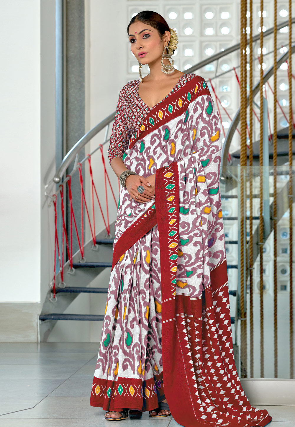 Maroon Cotton Saree With Blouse 312137