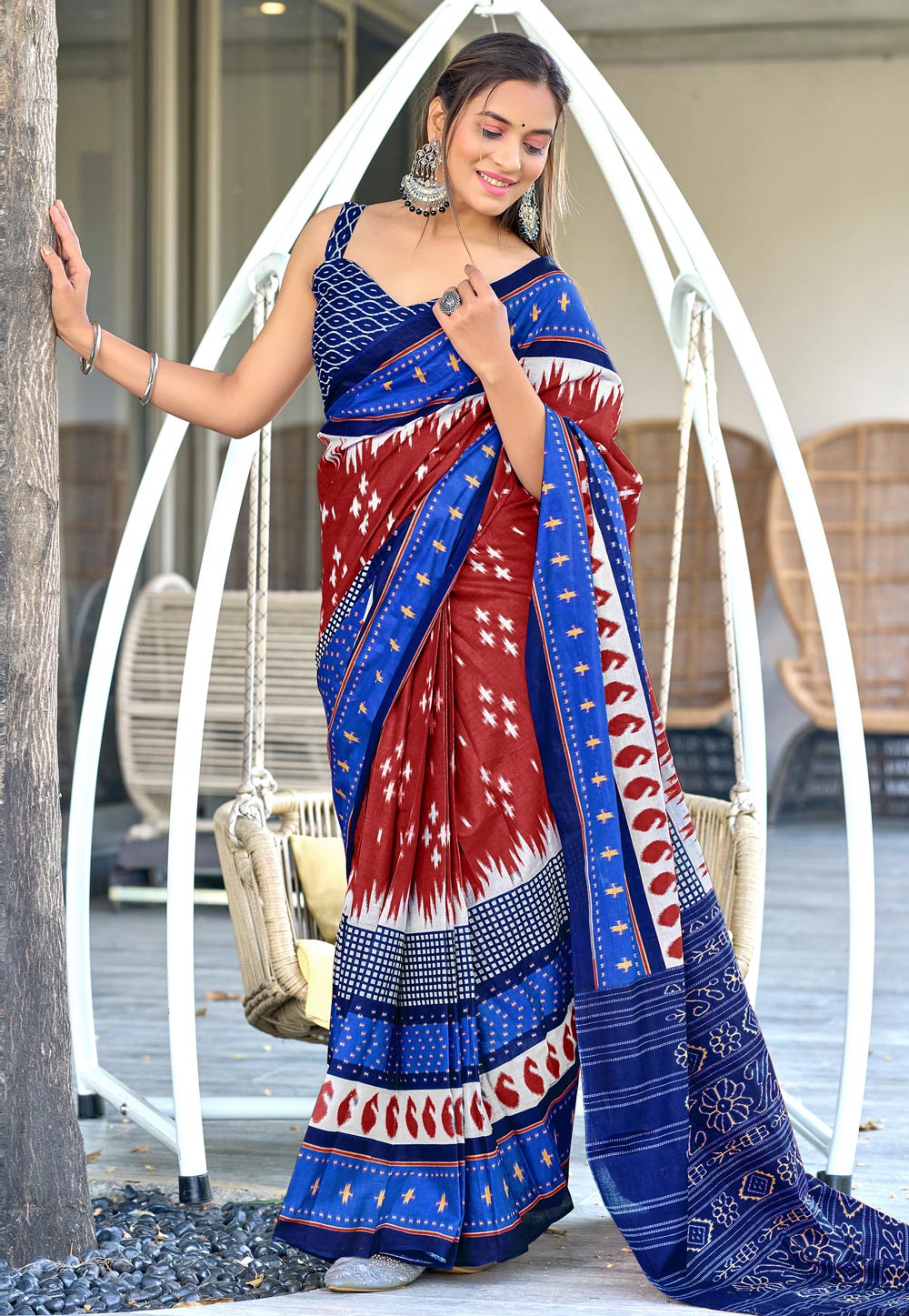 Maroon Cotton Saree With Blouse 312174