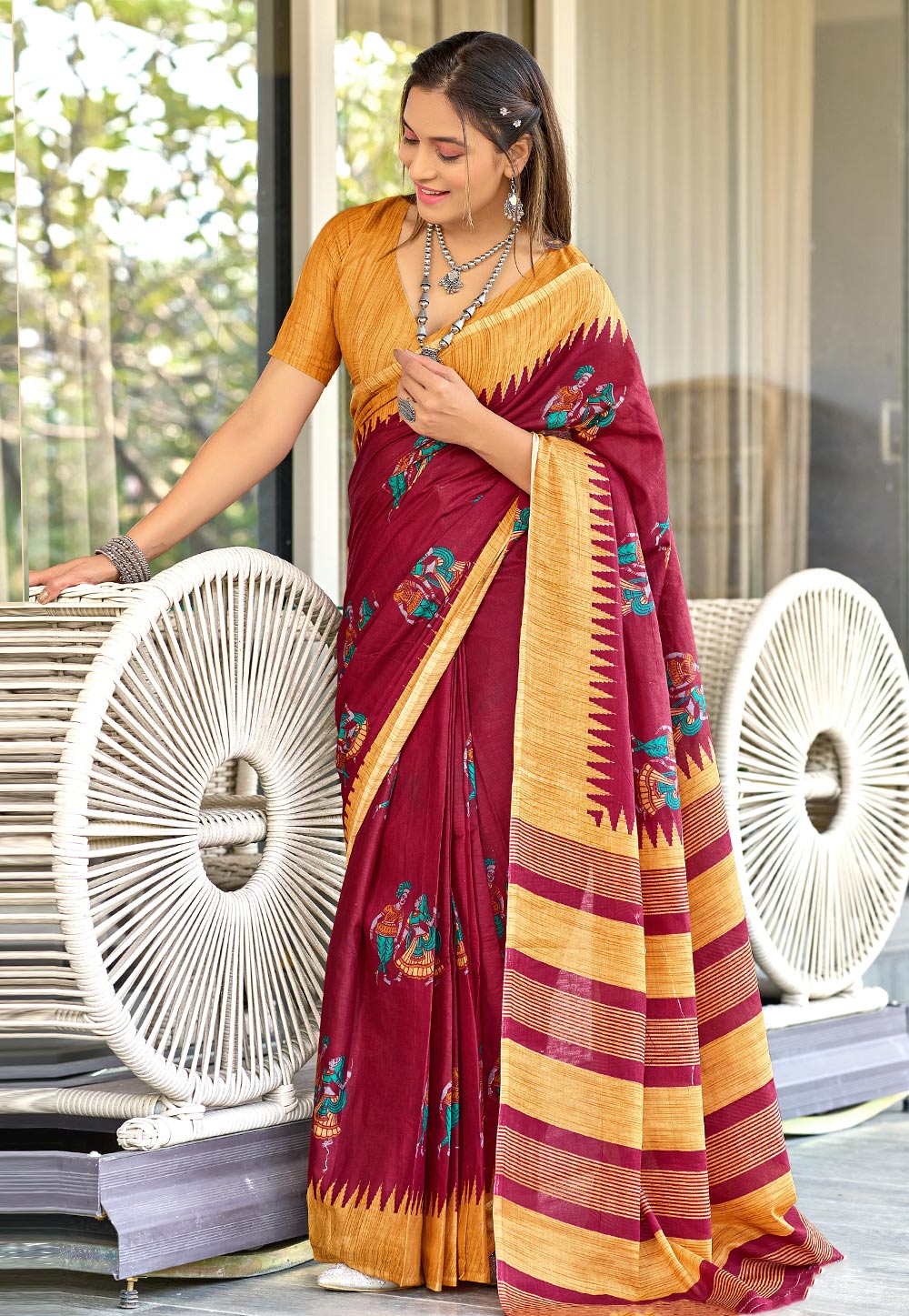 Maroon Cotton Saree With Blouse 312140