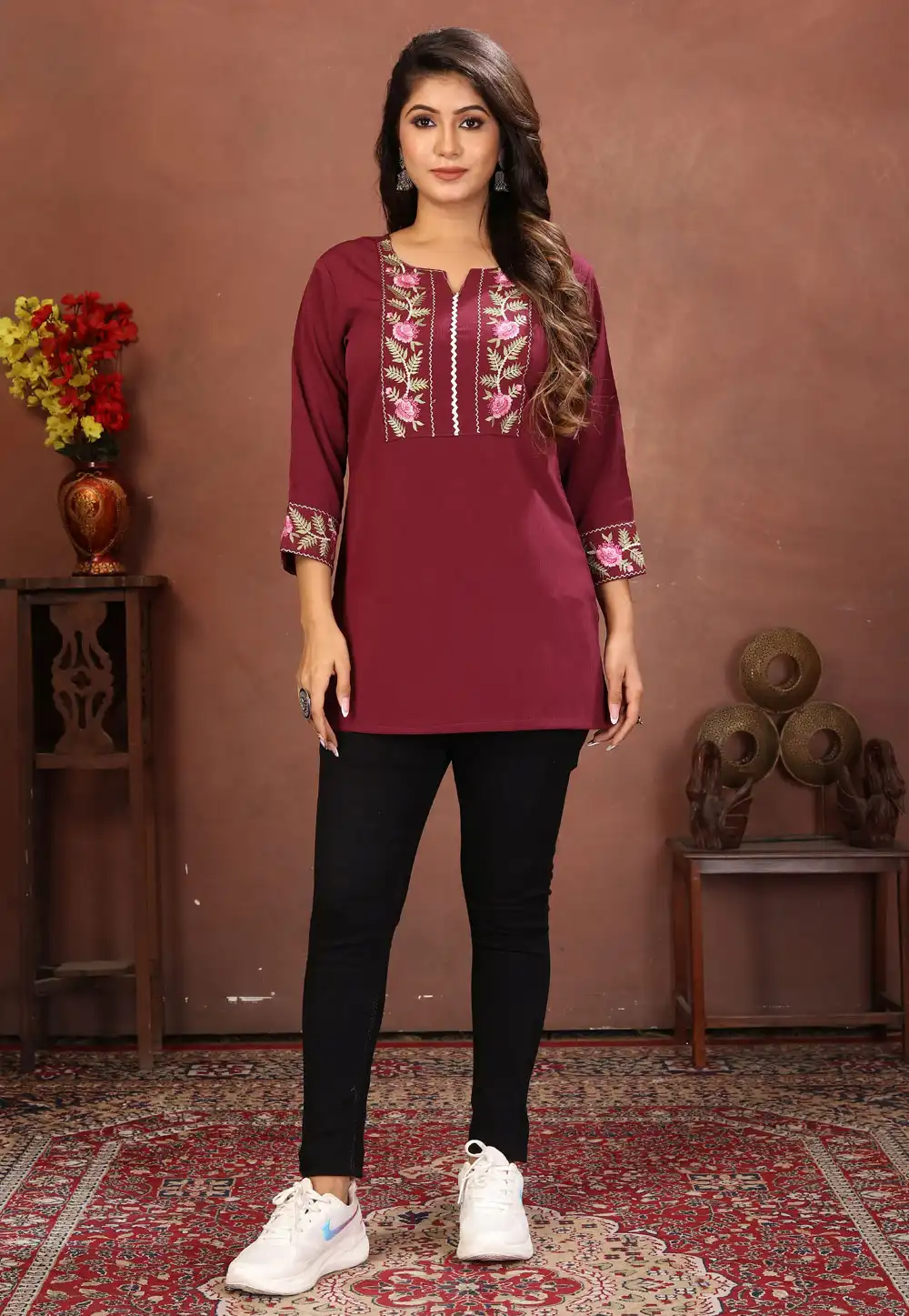 Maroon Cotton Short Kurti 321637