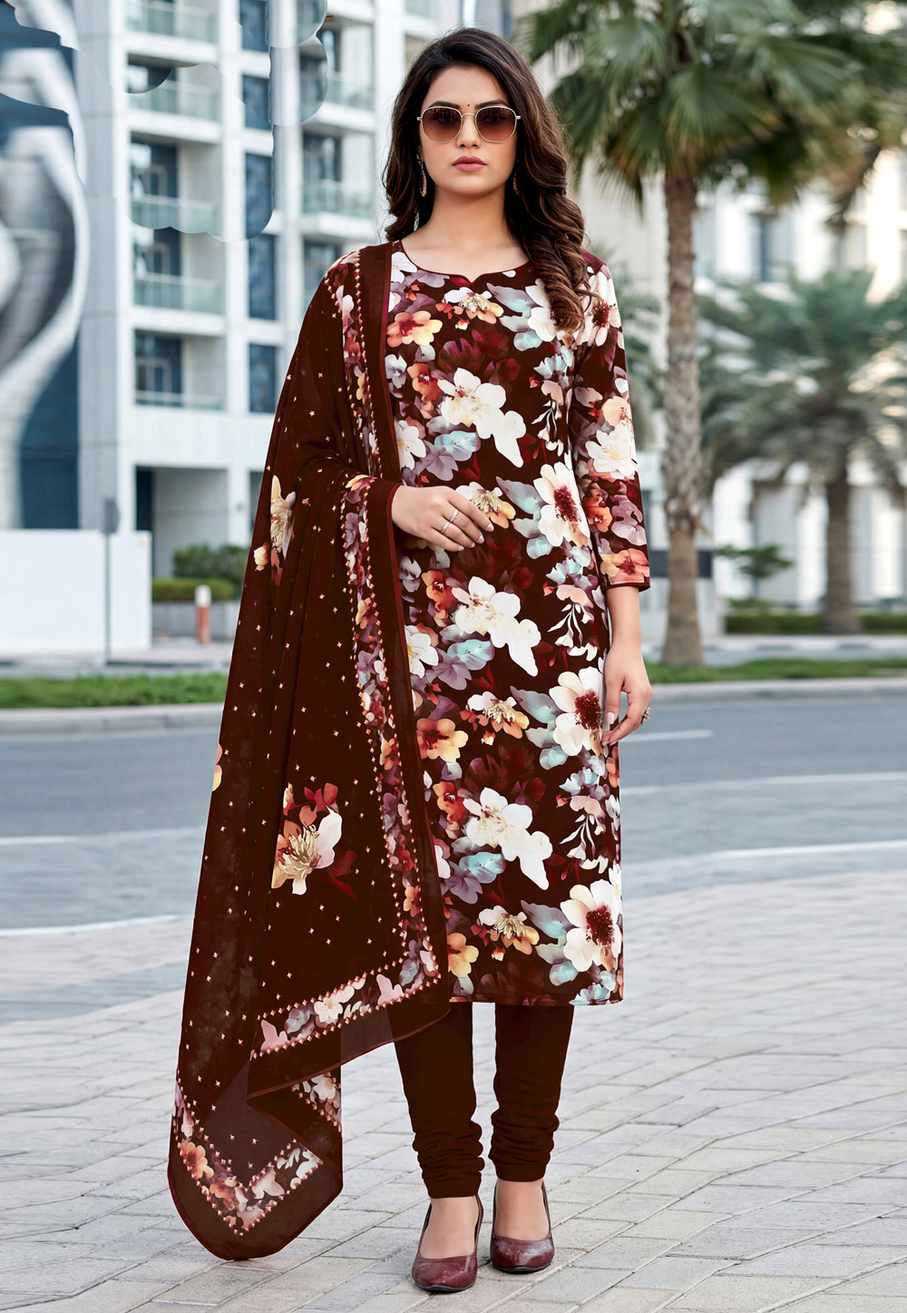 Maroon Crepe Churidar Suit 328348