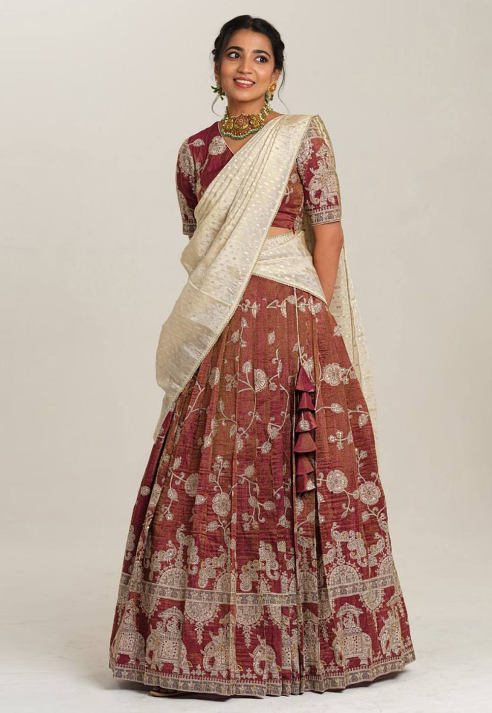 Maroon Crepe Readymade Lehenga Choli 310648