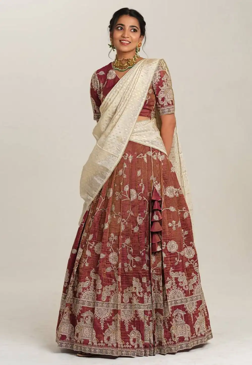 Maroon Crepe Readymade Lehenga Choli 310648