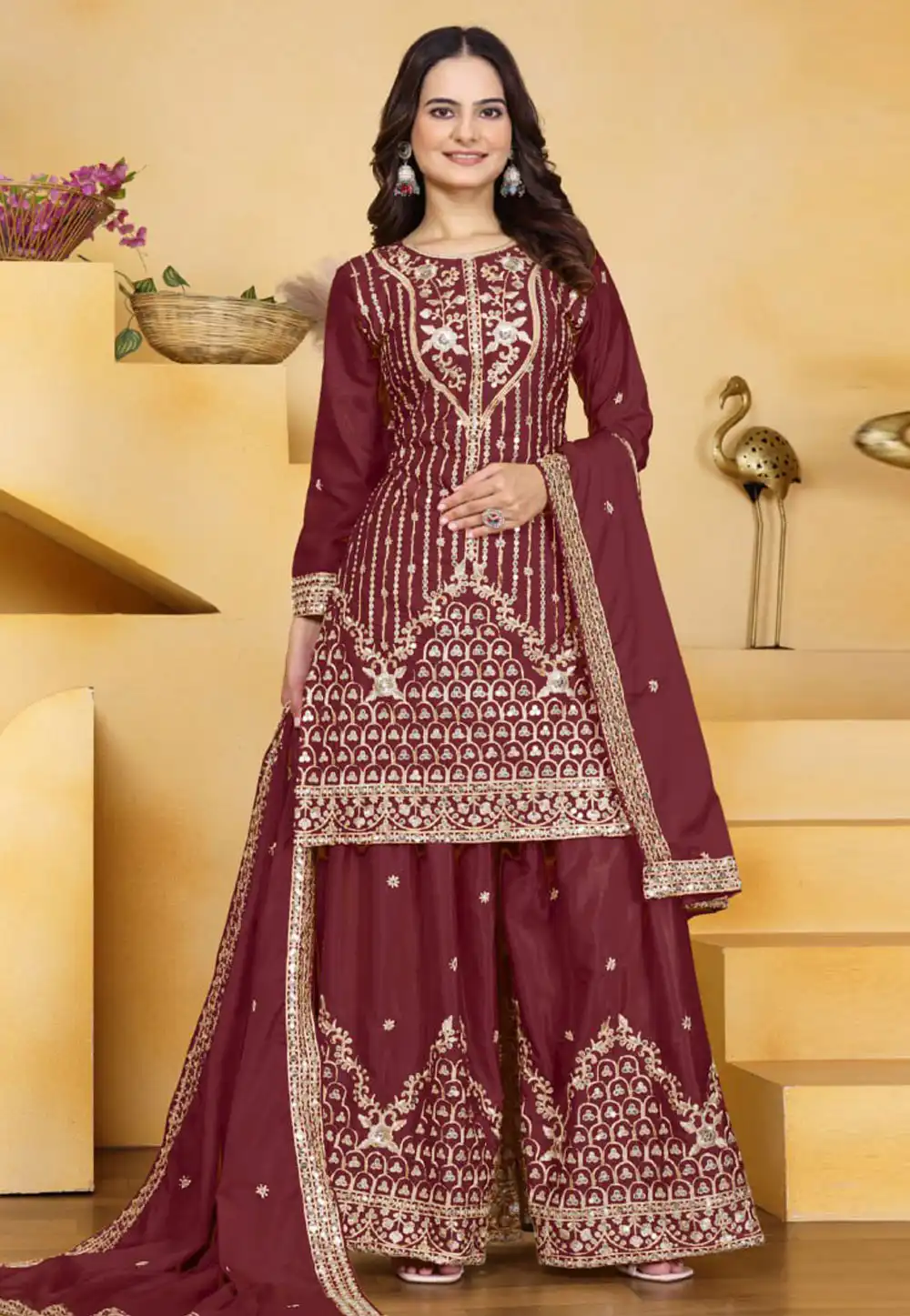 Maroon Crepe Readymade Pakistani Suit 325958