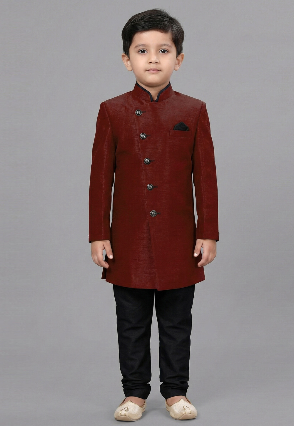 Maroon Dupion Kids Indo Western Suit 323147
