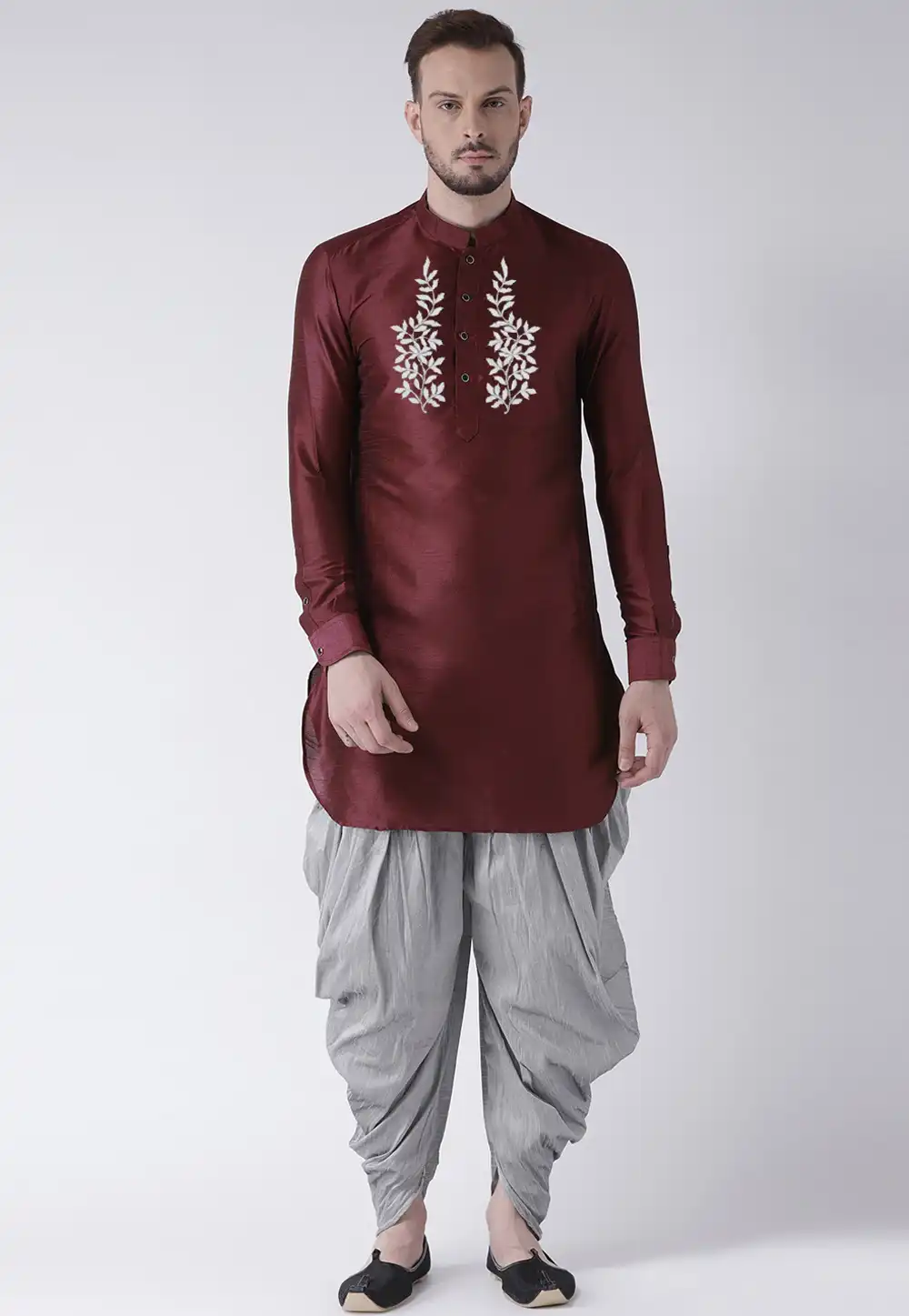 Maroon Dupion Silk Dhoti Kurta 304898