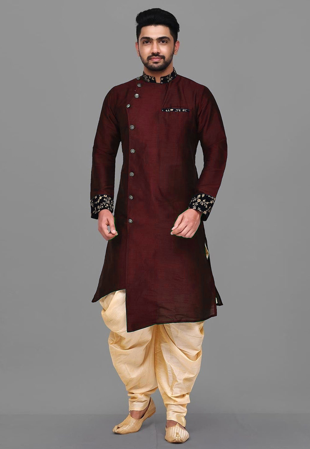 Maroon Dupion Silk Dhoti Kurta 284902