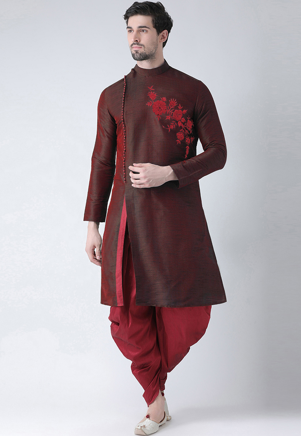 Maroon Dupion Silk Dhoti Kurta 284904