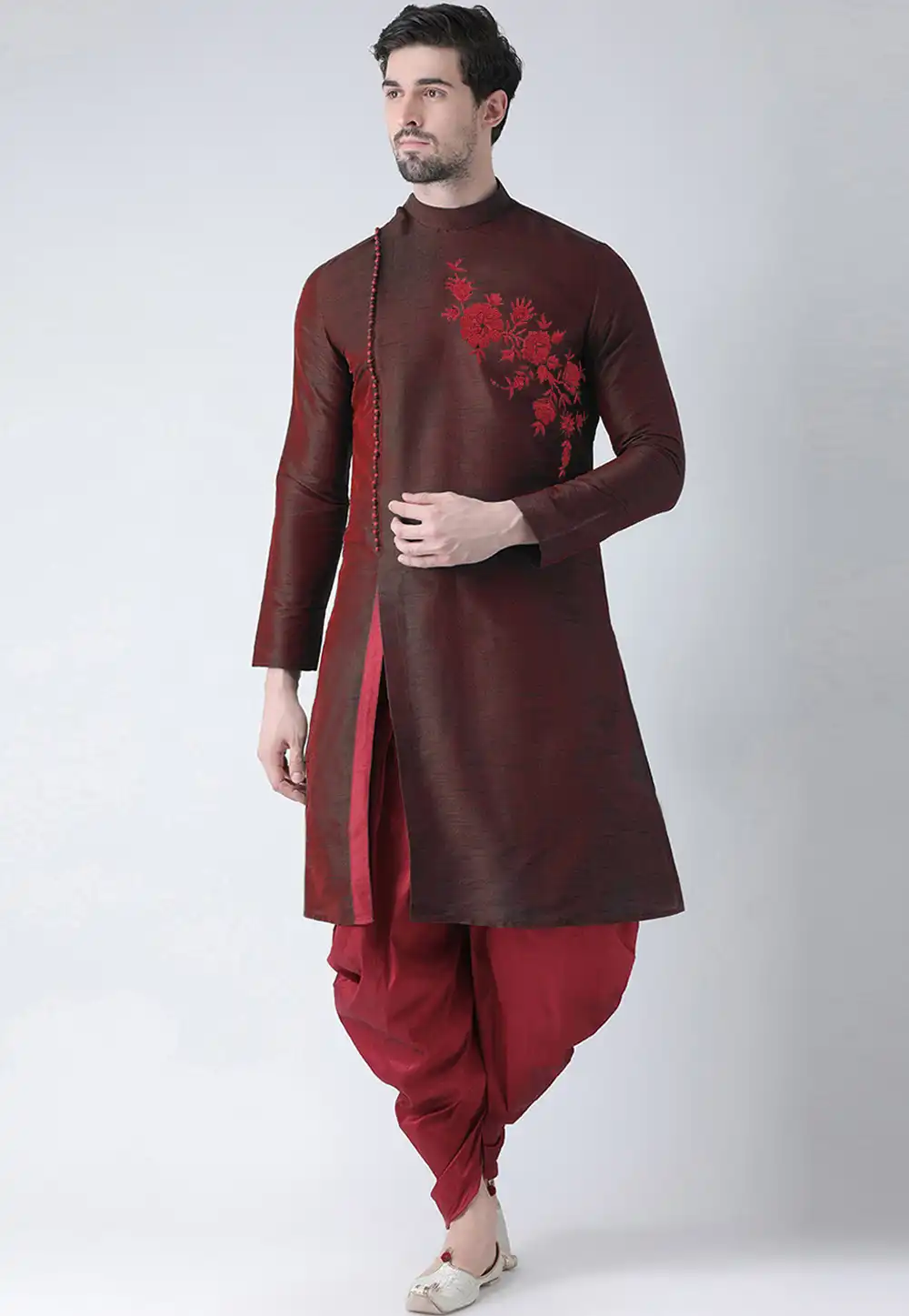 Maroon Dupion Silk Dhoti Kurta 284904