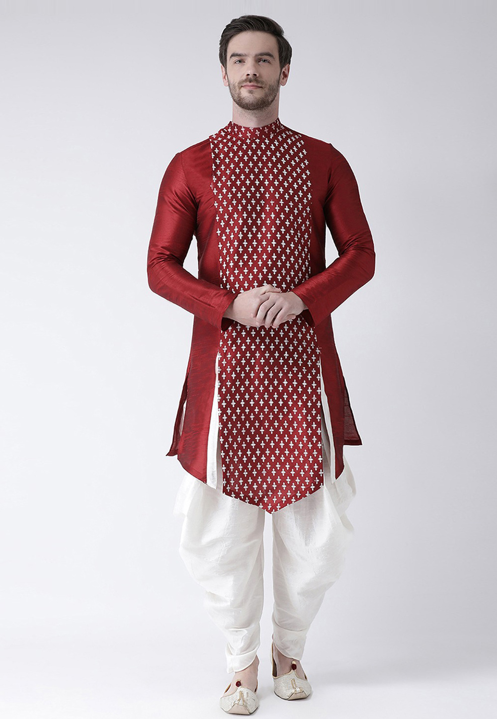 Maroon Dupion Silk Dhoti Kurta 286432