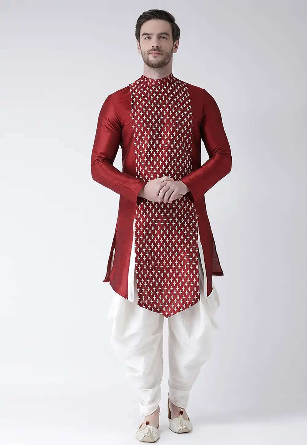 Maroon Dupion Silk Dhoti Kurta 286432