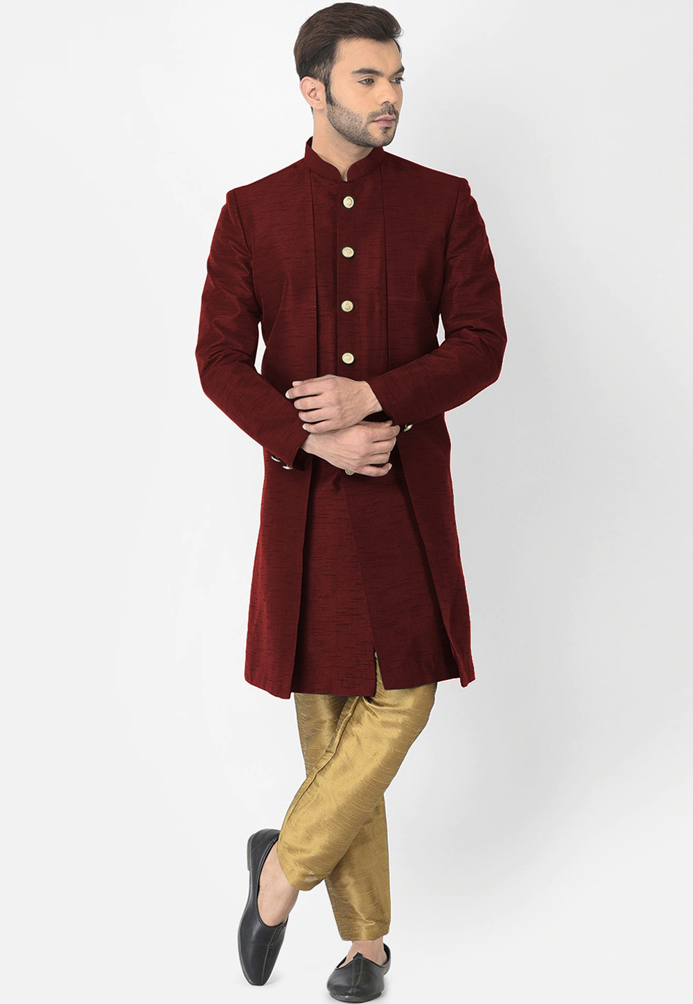 Maroon Dupion Silk Indo Western Suit 279709