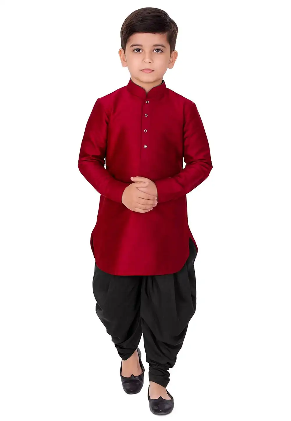 Maroon Dupion Silk Kids Dhoti Kurta 321230