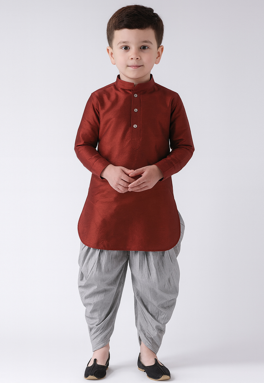 Maroon Dupion Silk Kids Dhoti Kurta 320849