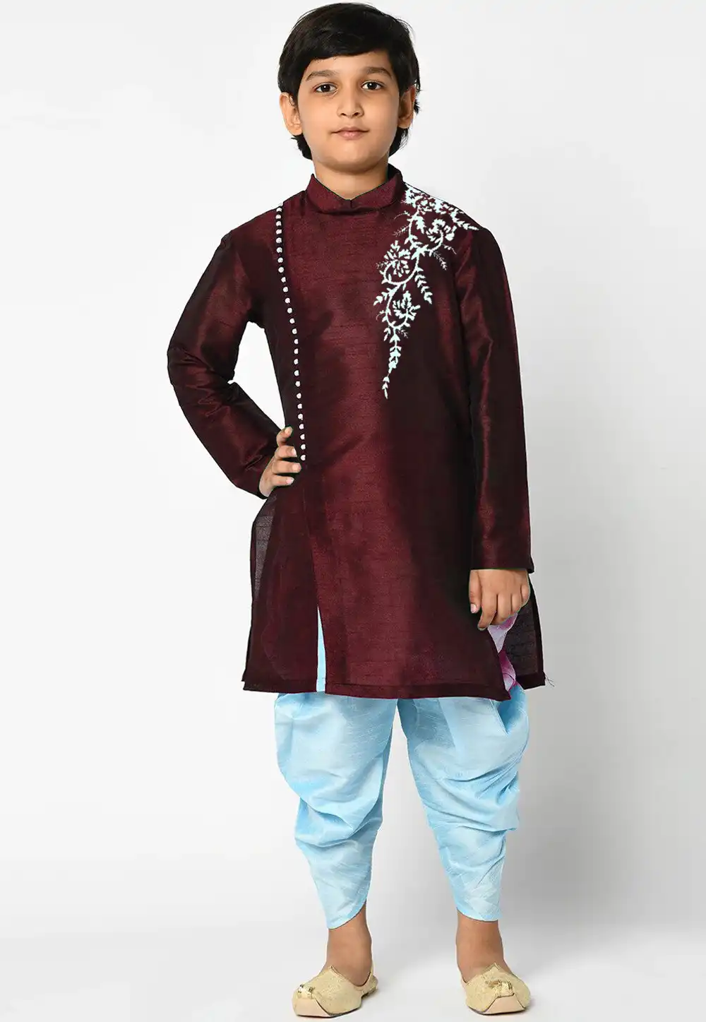 Maroon Dupion Silk Kids Dhoti Kurta 316874