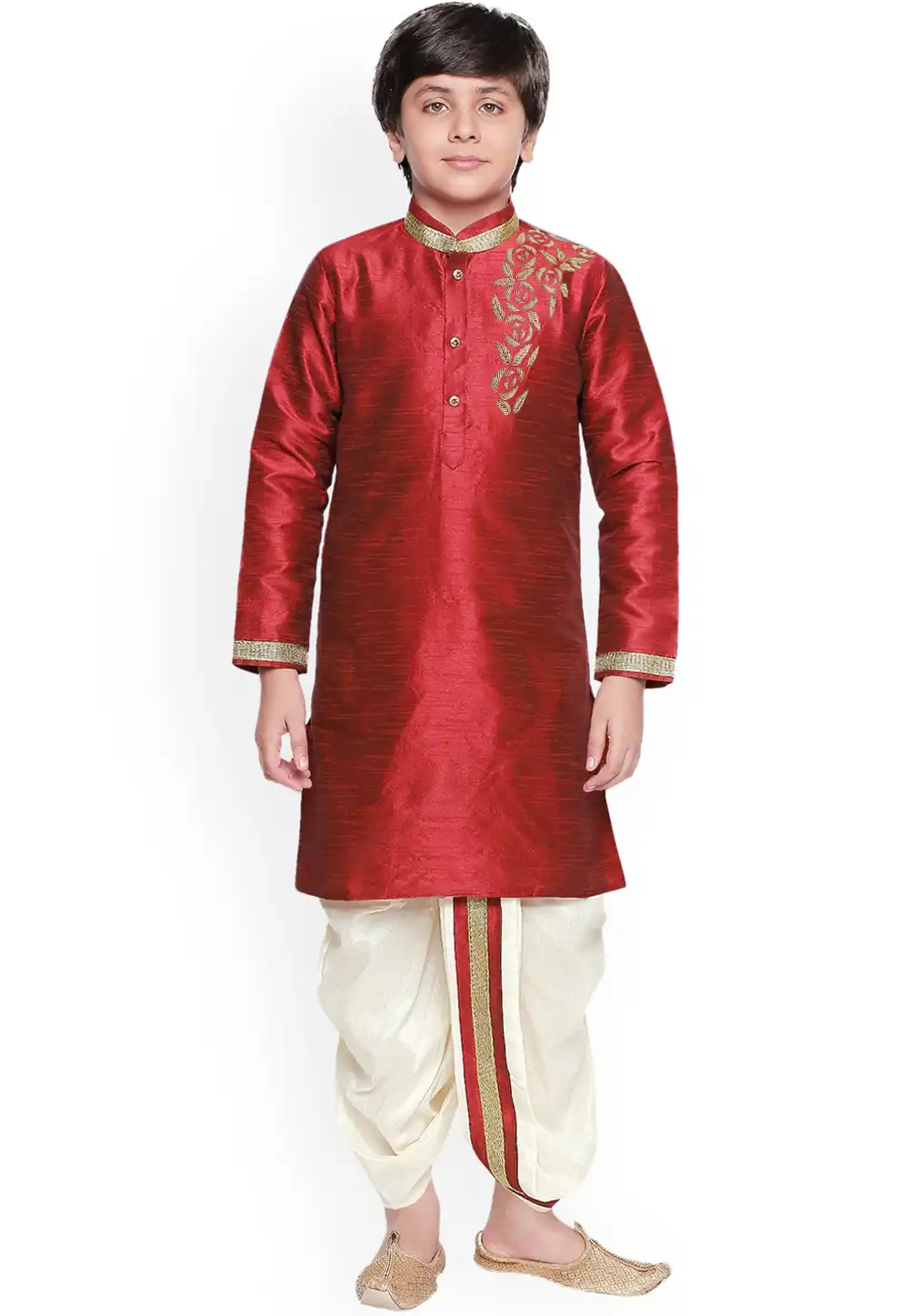 Maroon Dupion Silk Kids Dhoti Kurta 316877