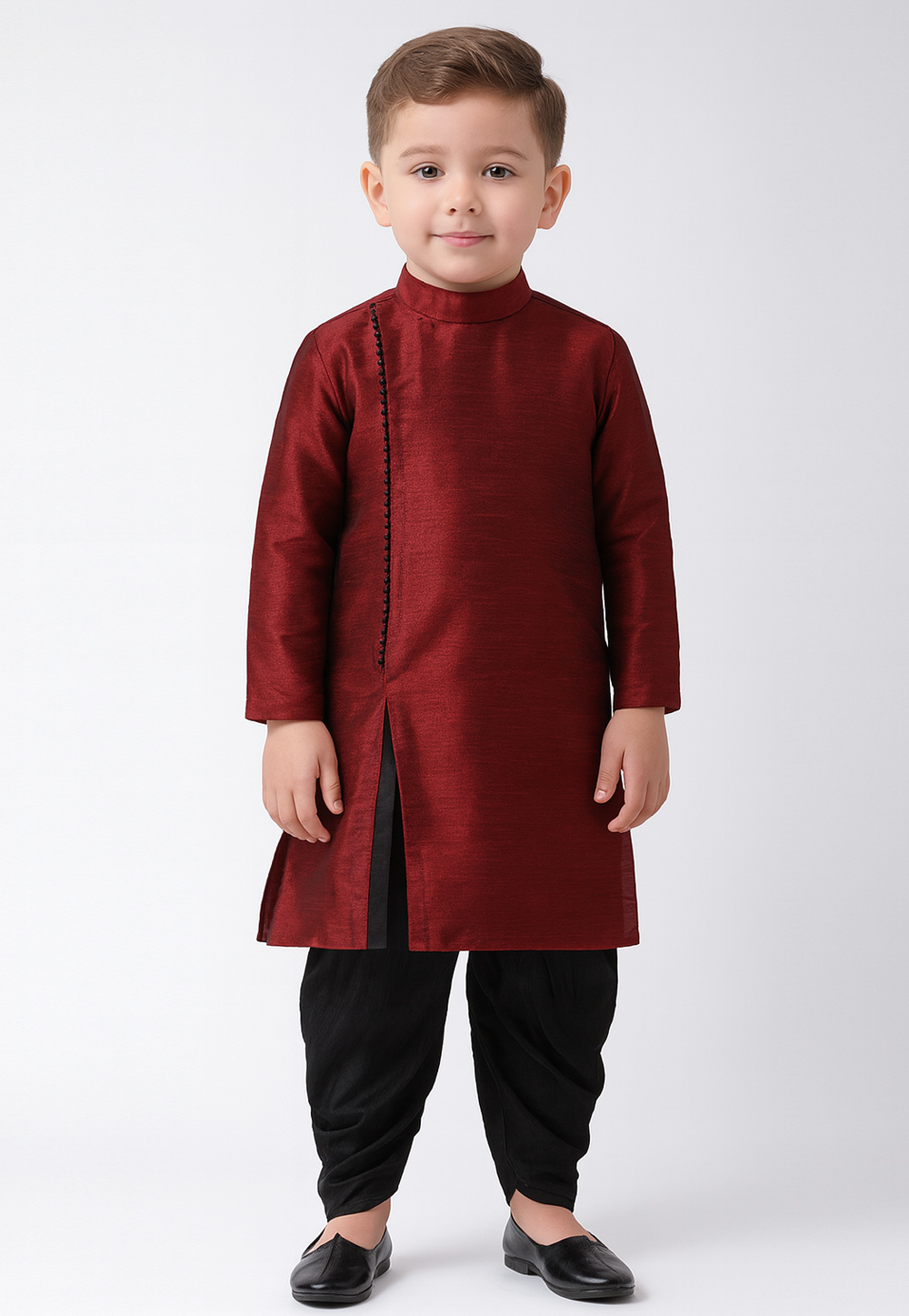 Maroon Dupion Silk Kids Dhoti Kurta 320585