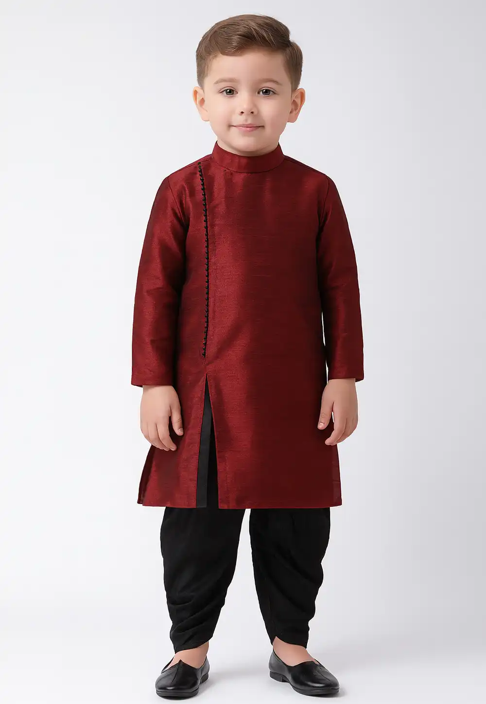Maroon Dupion Silk Kids Dhoti Kurta 320585