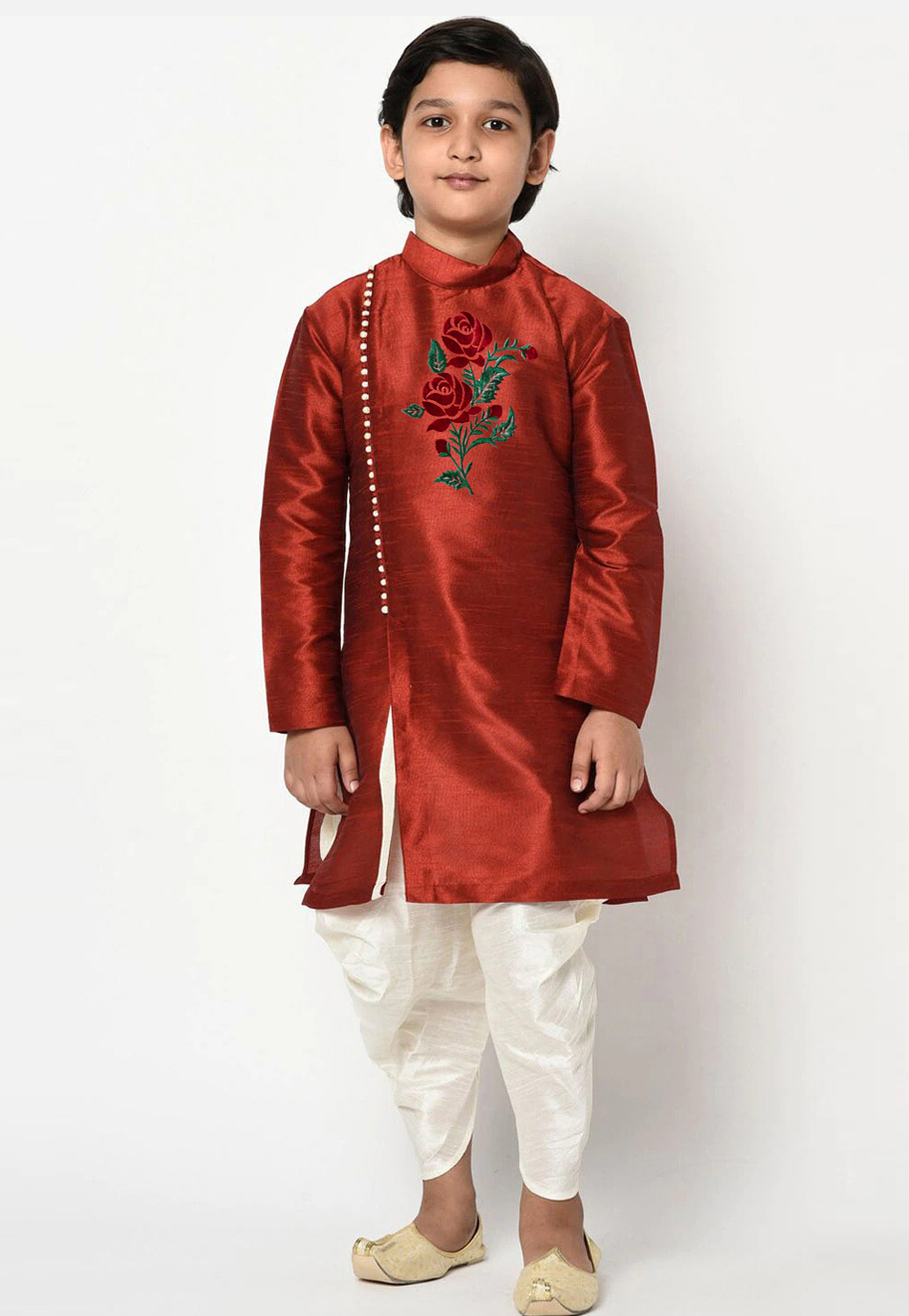 Maroon Dupion Silk Kids Dhoti Kurta 286209