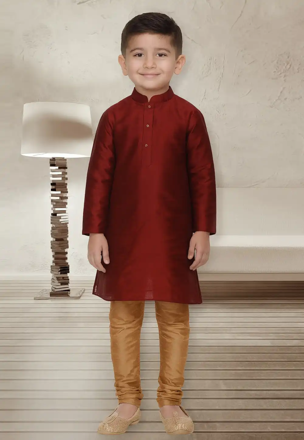 Maroon Dupion Silk Kids Kurta Pajama 320798