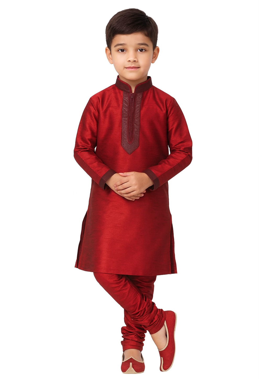 Maroon Dupion Silk Kids Kurta Pajama 321245
