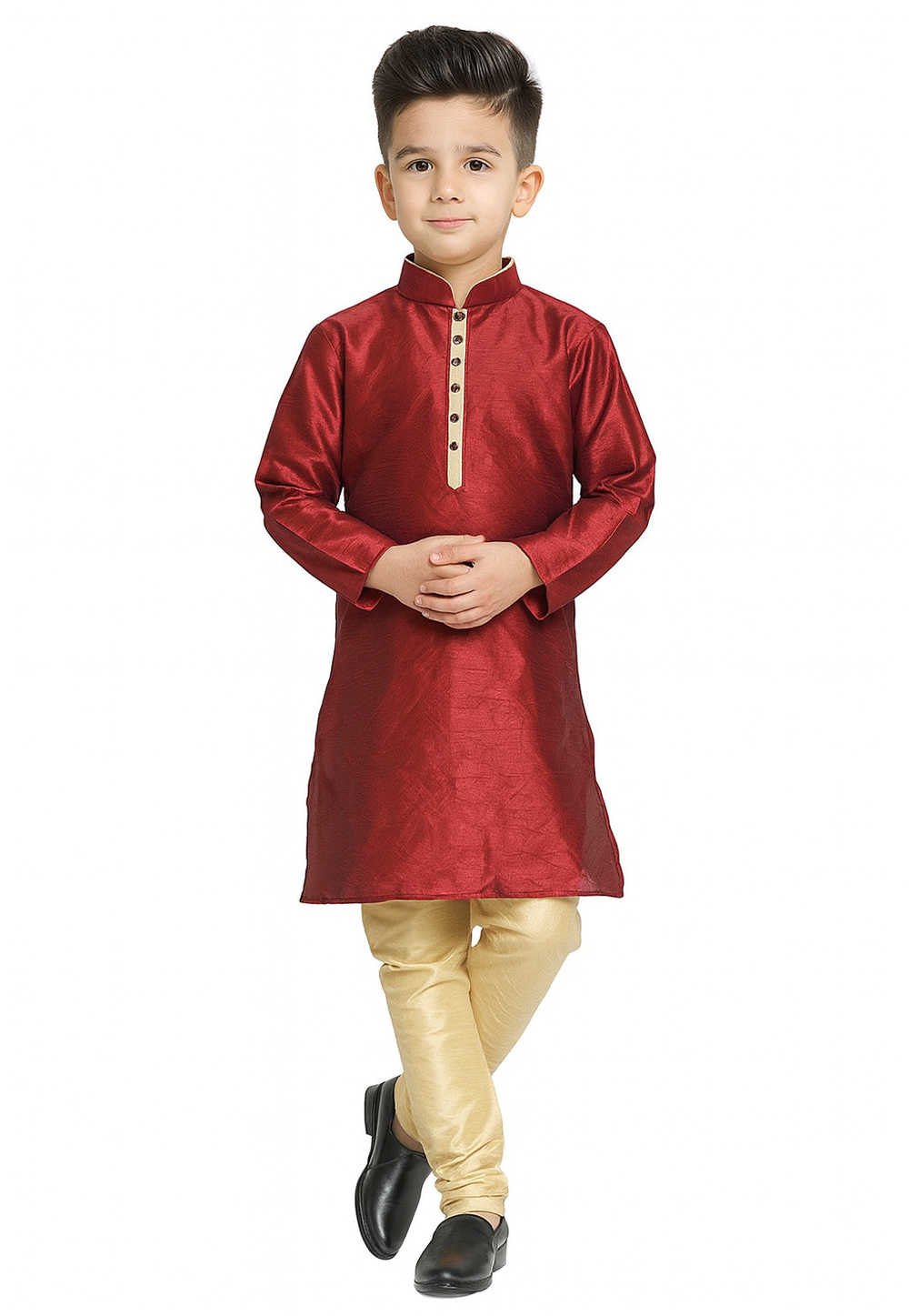 Maroon Dupion Silk Kids Kurta Pajama 320851