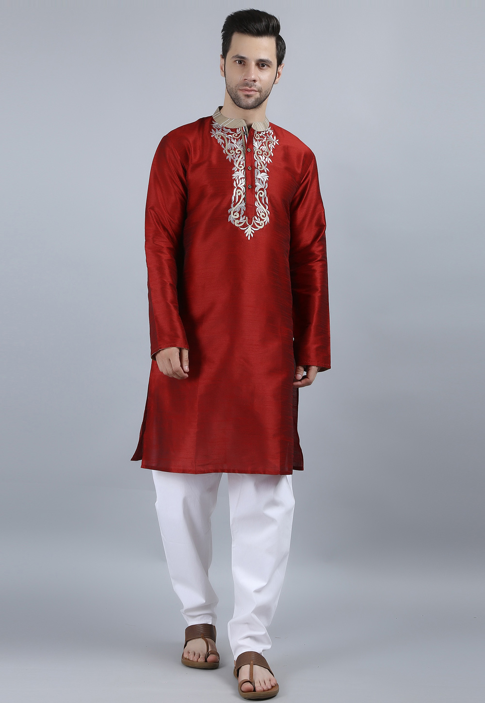 Maroon Dupion Silk Kurta Pajama 284158