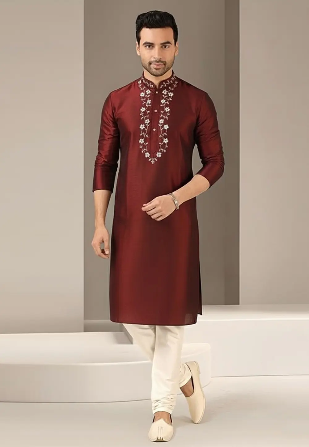 Maroon Dupion Silk Kurta Pajama 331968
