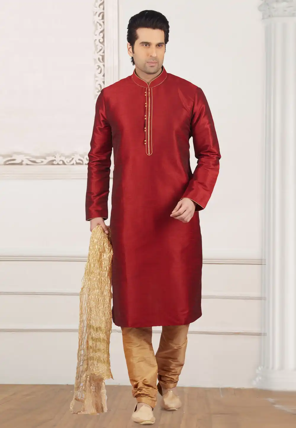 Maroon Dupion Silk Kurta Pajama 310794