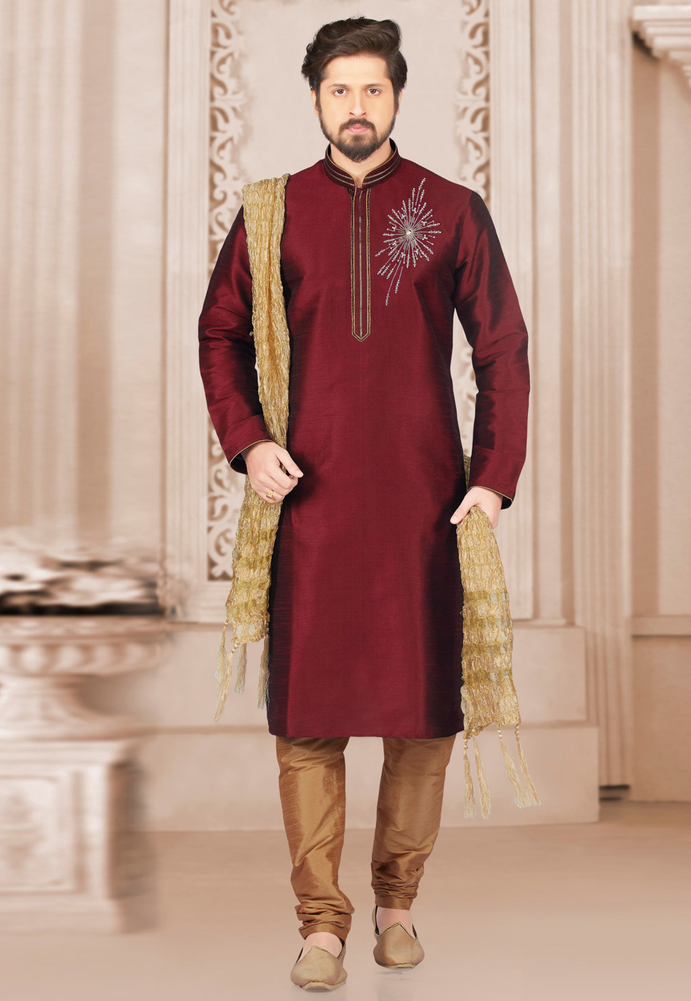 Maroon Dupion Silk Kurta Pajama 311872