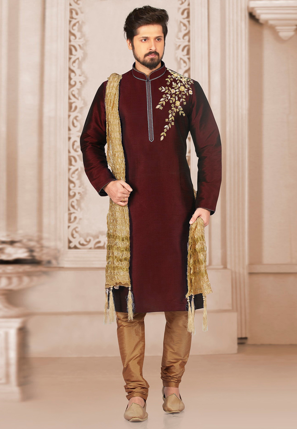 Maroon Dupion Silk Kurta Pajama 311878