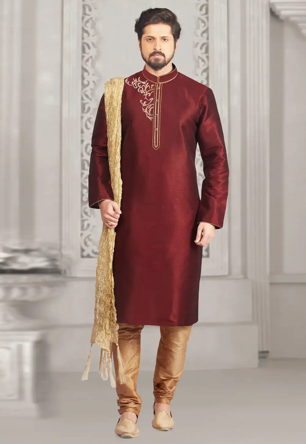 Maroon Dupion Silk Kurta Pajama 312934