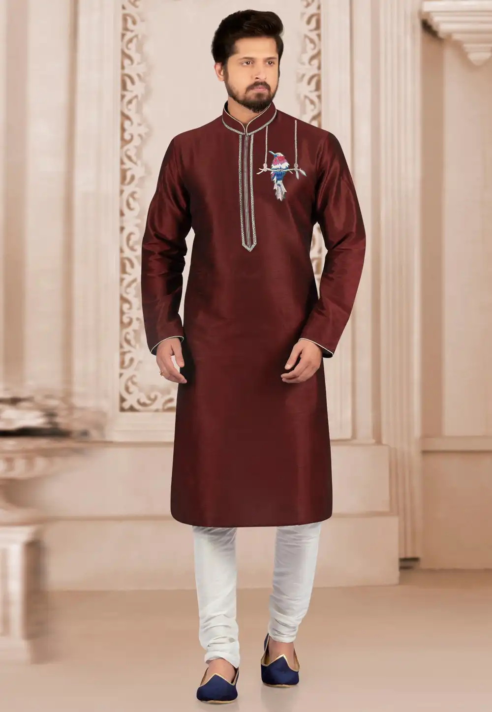 Maroon Dupion Silk Kurta Pajama 312942