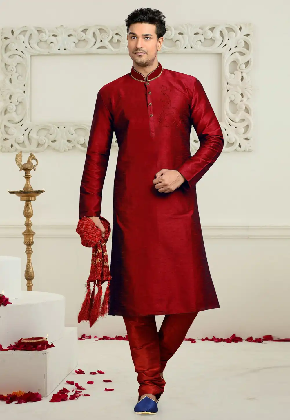 Maroon Dupion Silk Kurta Pajama 316058