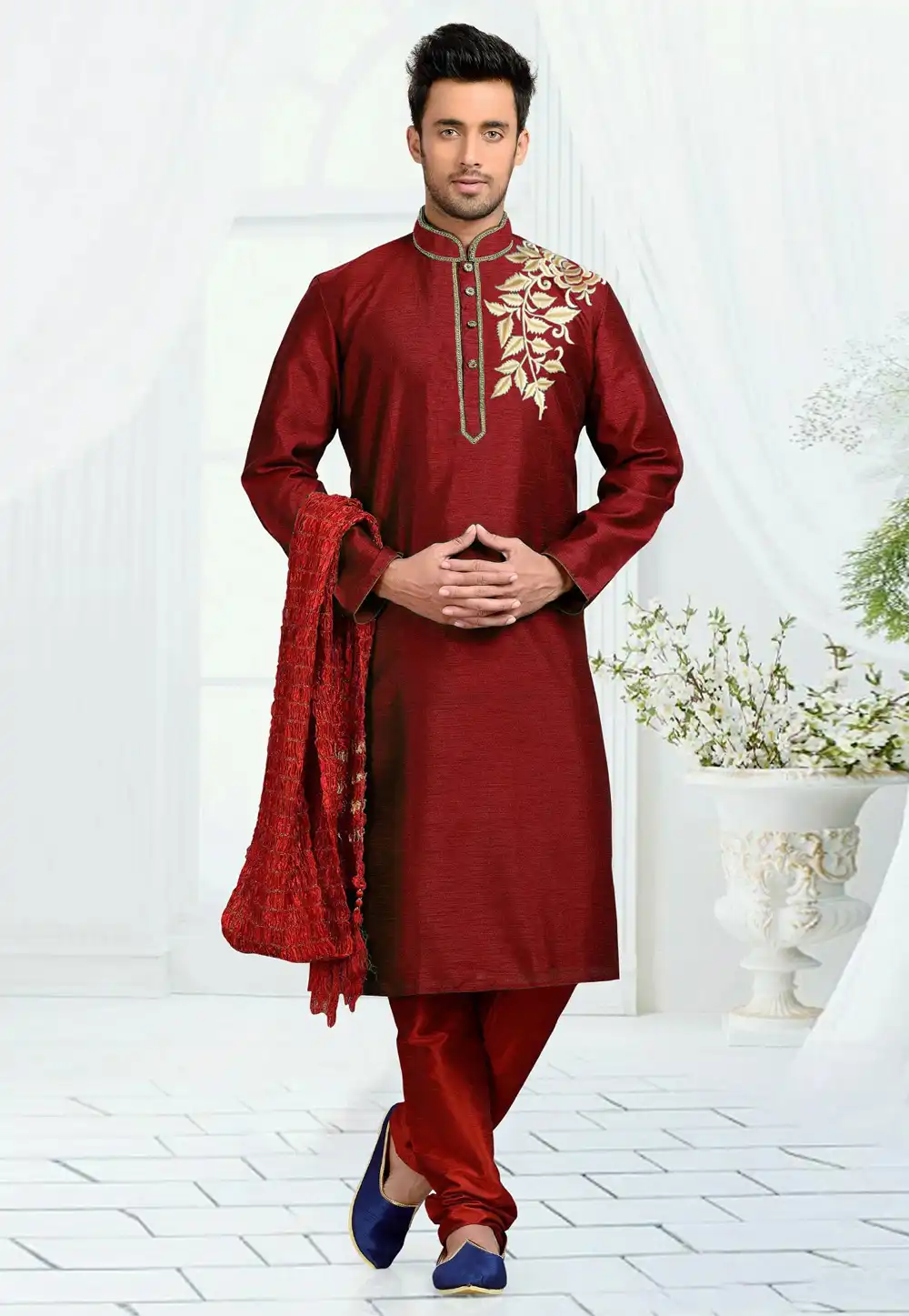 Maroon Dupion Silk Kurta Pajama 316059