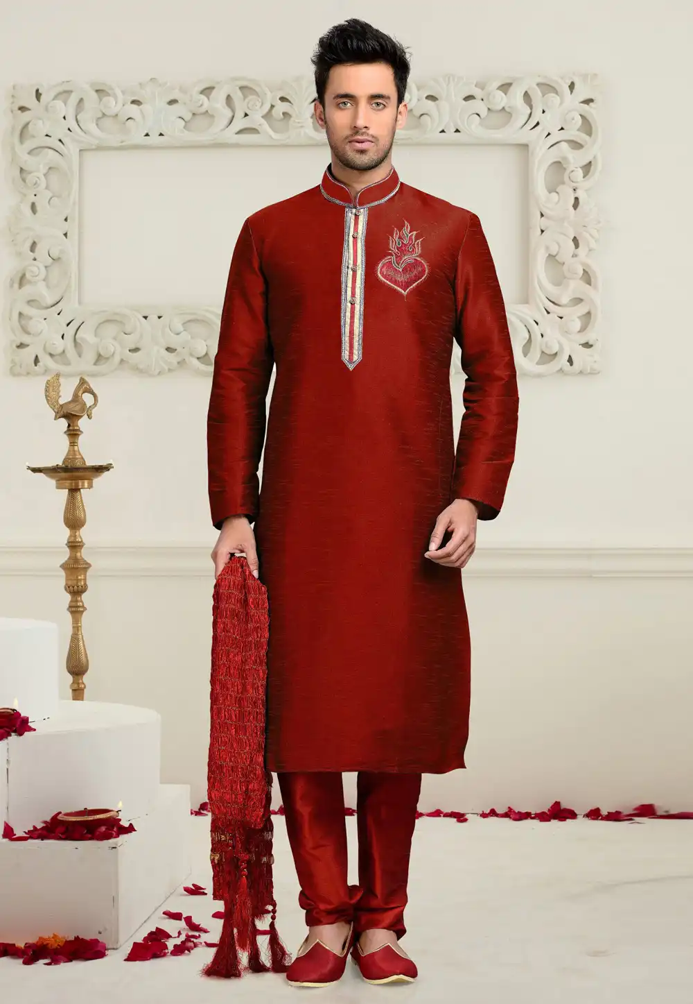 Maroon Dupion Silk Kurta Pajama 316062