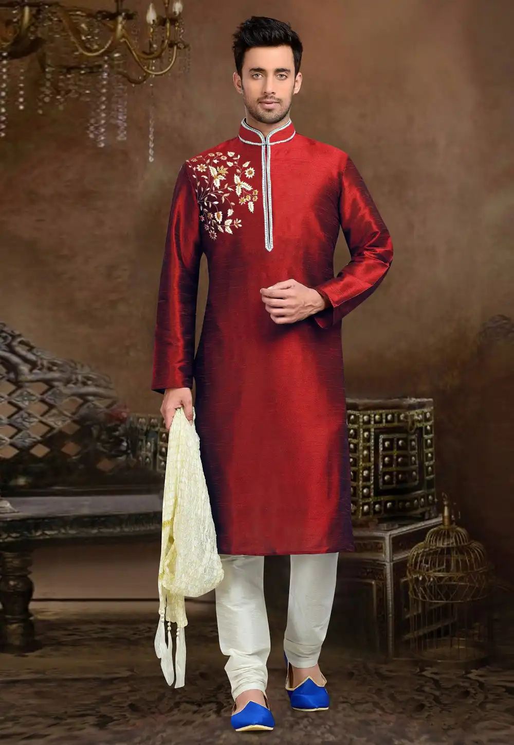 Maroon Dupion Silk Kurta Pajama 316072
