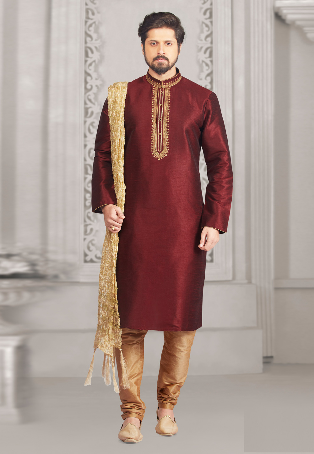 Maroon Dupion Silk Kurta Pajama 279685