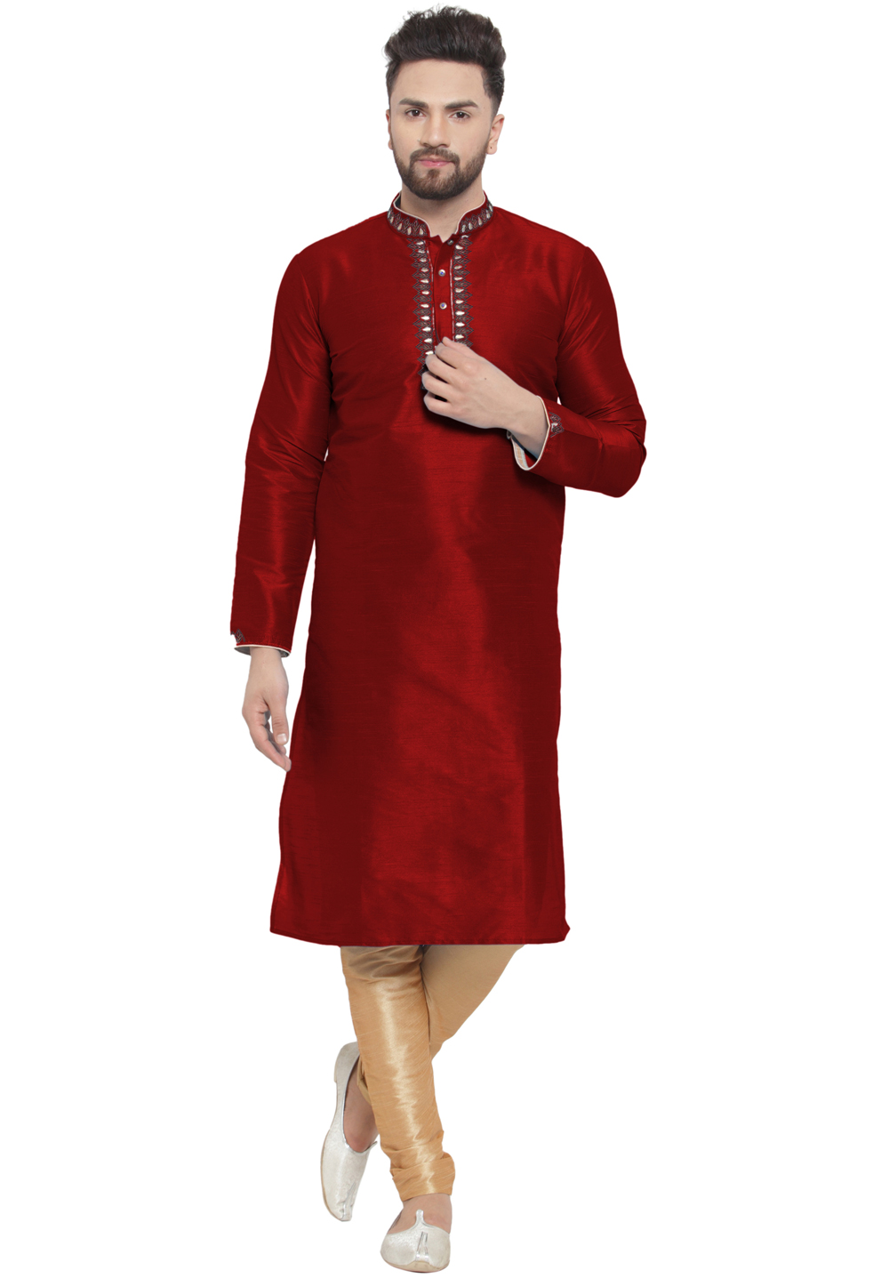 Maroon Dupion Silk Kurta Pajama 284923