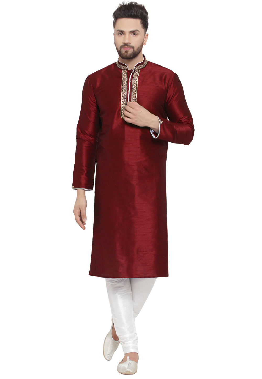 Maroon Dupion Silk Kurta Pajama 284933