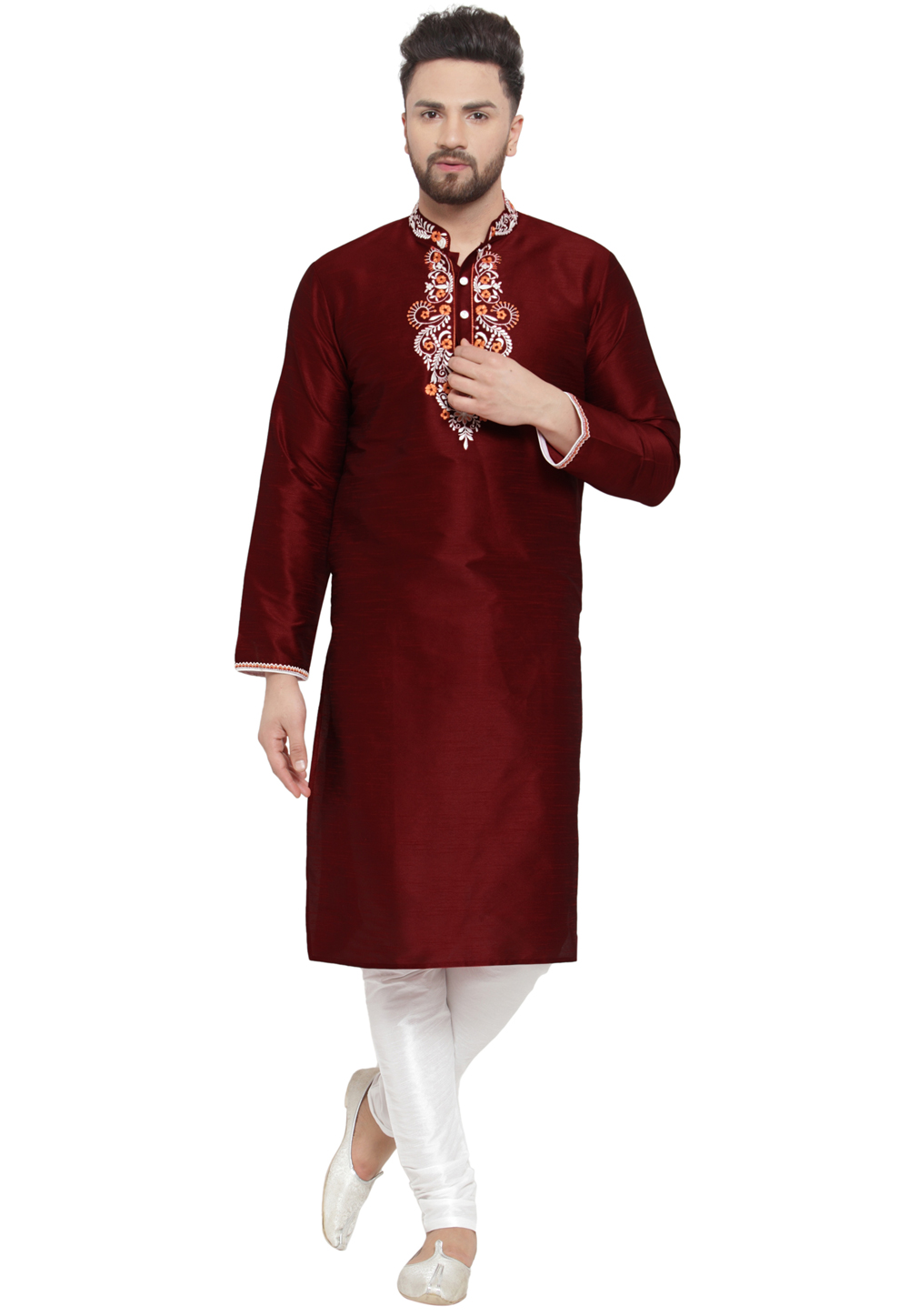 Maroon Dupion Silk Kurta Pajama 284938