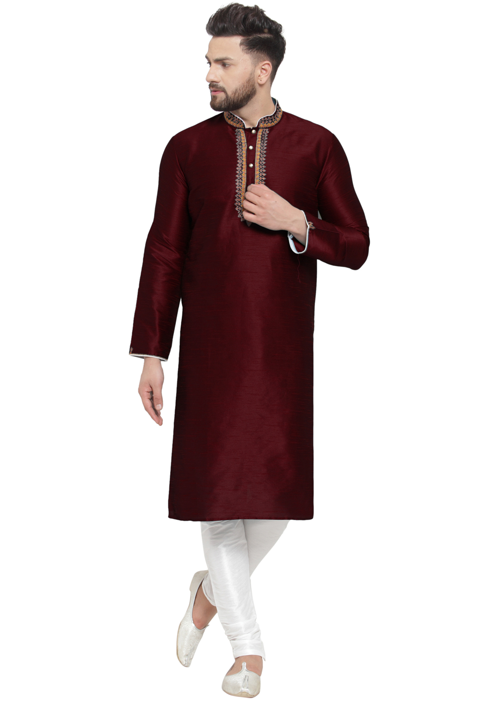 Maroon Dupion Silk Kurta Pajama 284941
