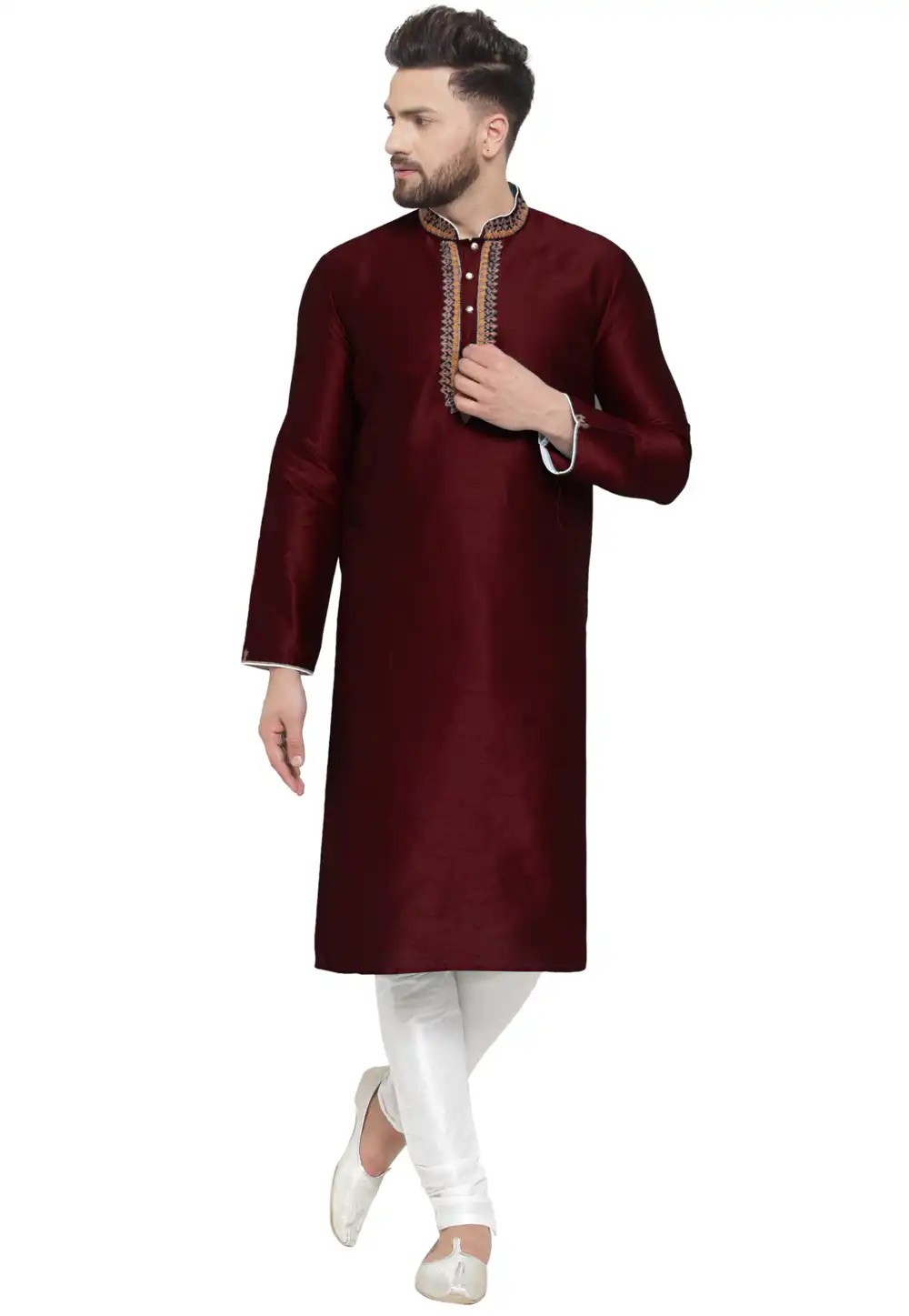 Maroon Dupion Silk Kurta Pajama 284941
