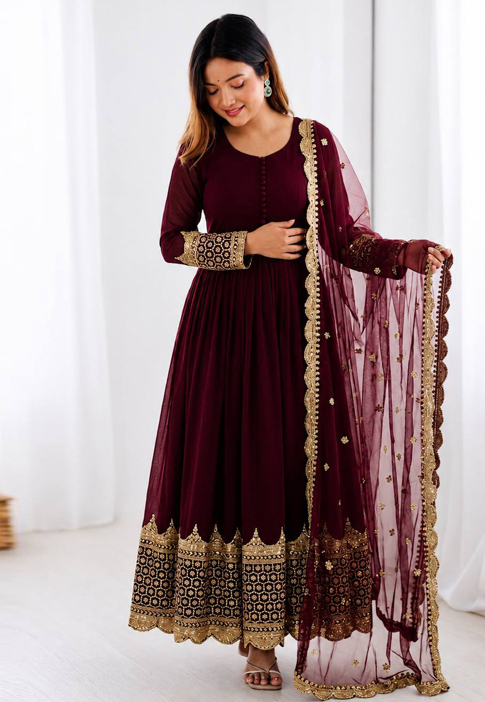 Maroon Faux Georgette Anarkali Suit 328954