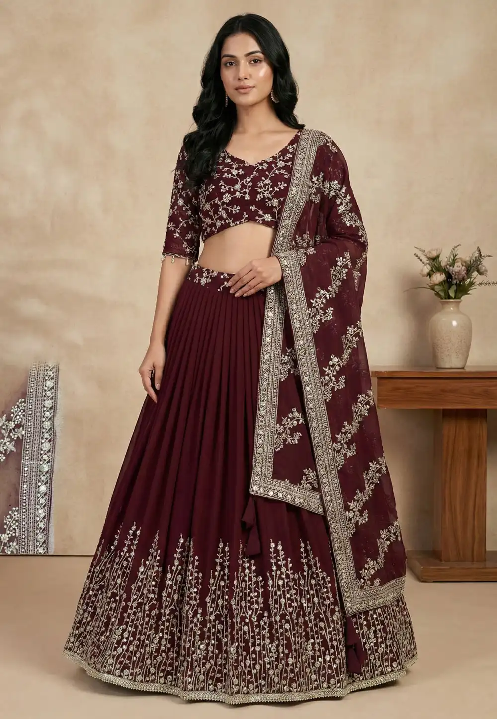 Maroon Faux Georgette Circular Lehenga Choli 324163