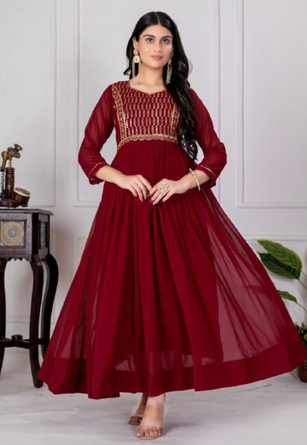 Maroon Faux Georgette Gown 312047