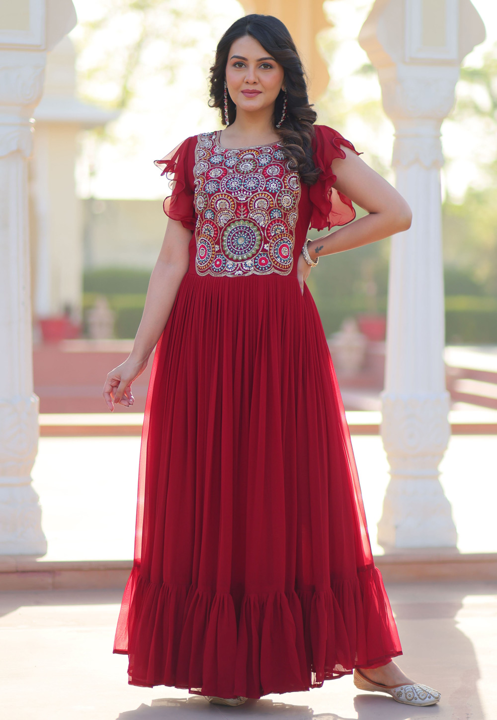 Maroon Faux Georgette Gown 312903