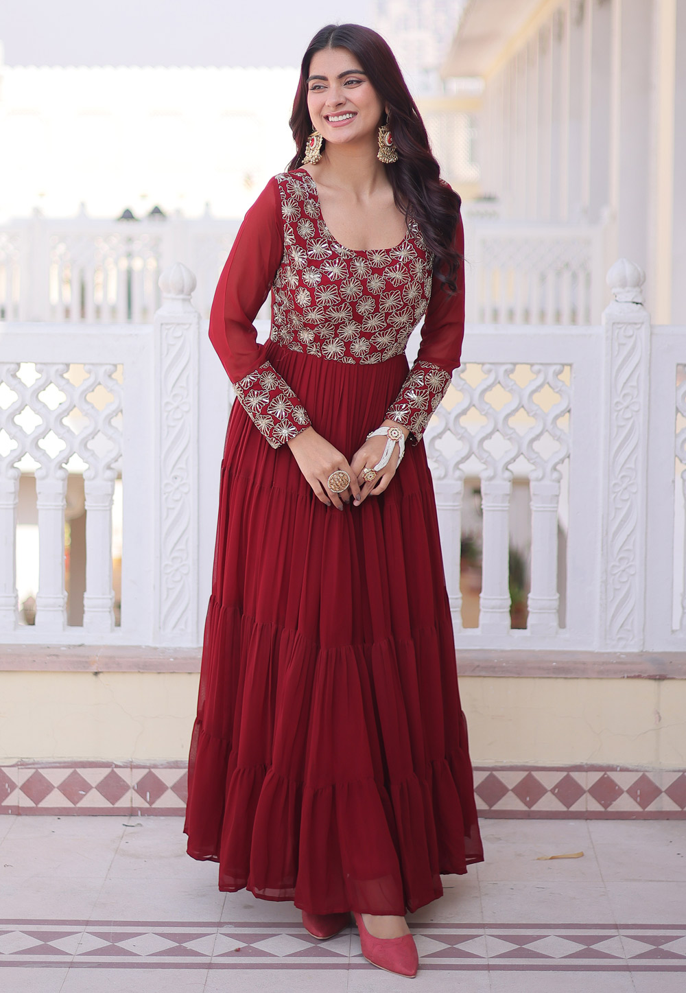Maroon Faux Georgette Gown 326494