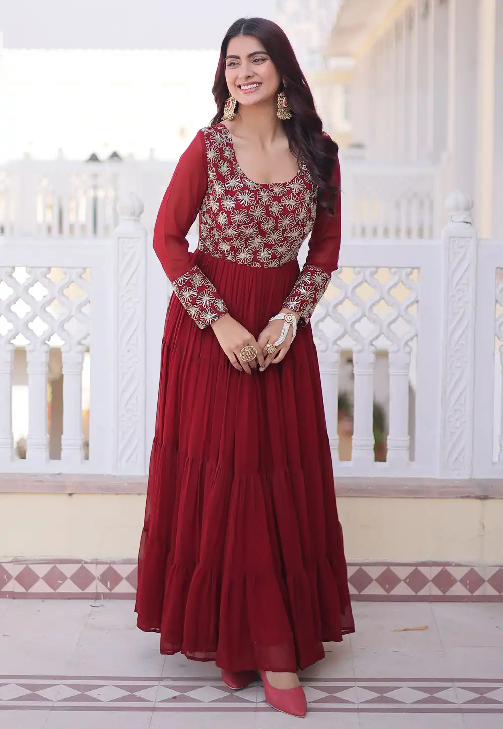 Maroon Faux Georgette Gown 326494